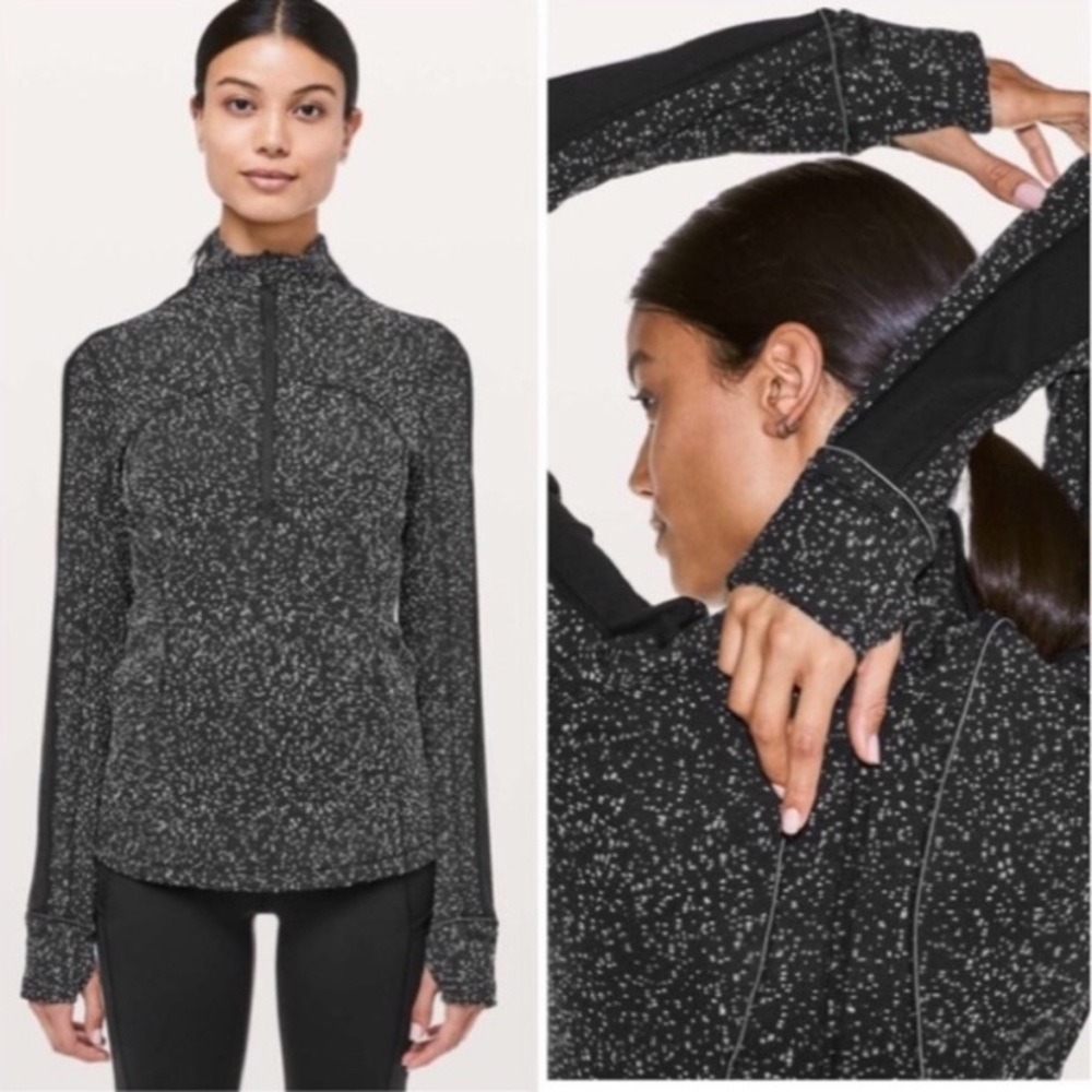 LULULEMON RUN BRISKLY 1/2 ZIP-JACQUARD BLACK/WHITE - Picture 6 of 14